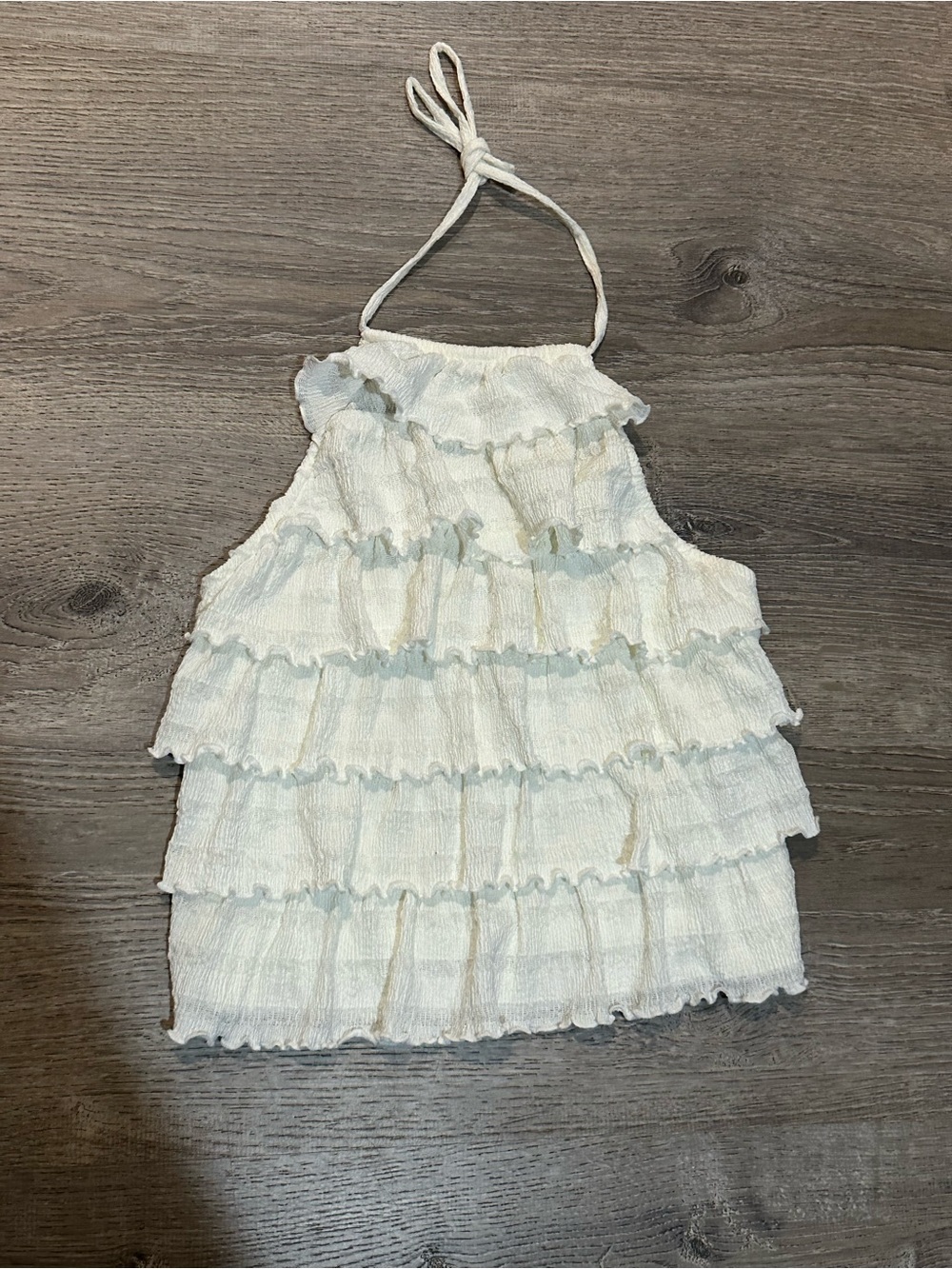 H&M White Ruffled Tiered Halter Tank Top Size M
